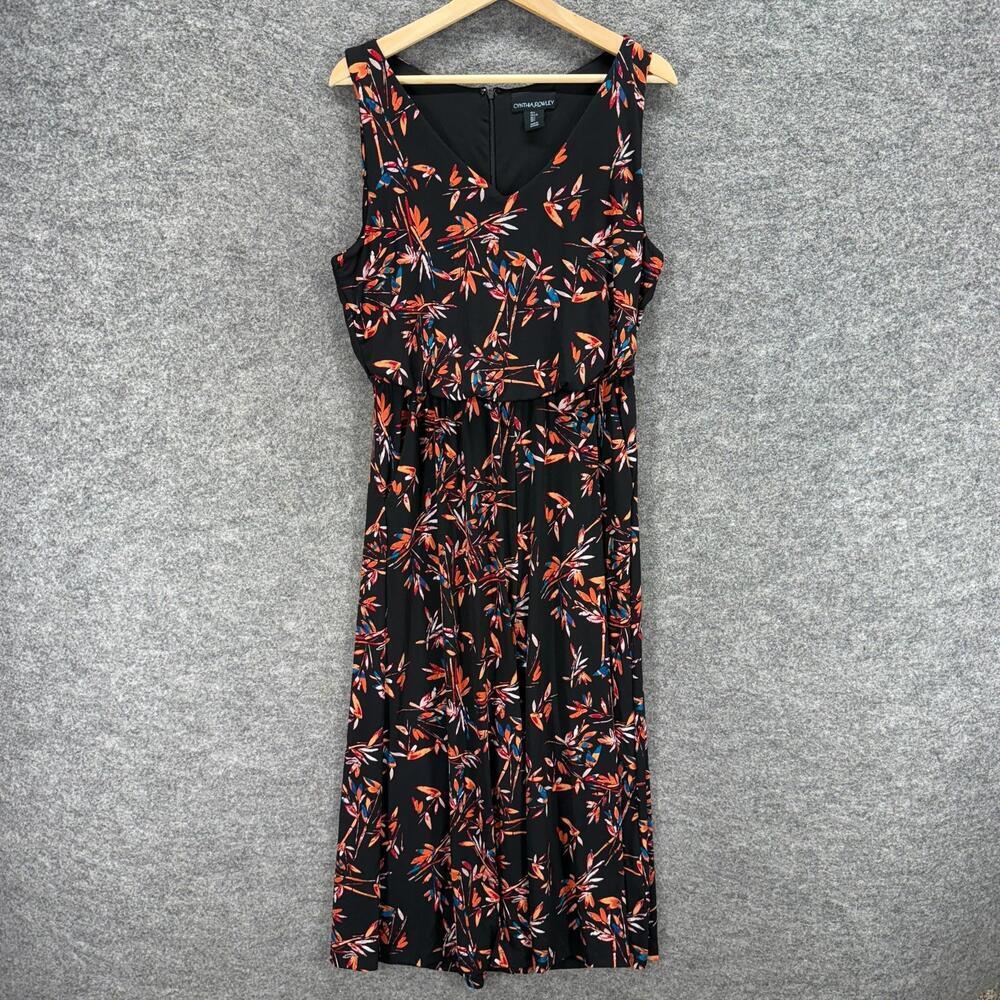 Cynthia Rowley Jumpsuit Women L Large Black Floral V-Neck Zipper Sleeveless